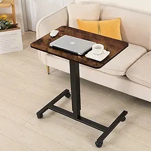 Mobile Standing Desk, 28x20 Pneumatic Laptop Height Adjustable Sit to Stand Table with Lockable Wheels and Gas Spring Riser (Rustic Brown)