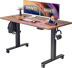 BANTI Standing Desk, 55 x 24 Inch Electric Stand up Height Adjustable Home Office Table, Sit Stand Desk with Splice Board, Rustic Brown
