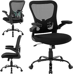 Office Chair Ergonomic Desk Chair - Mesh Computer Chair Adjustable Height Home Office Desk Chairs with Lumbar Support and Flip-up Armrests, Comfortable Swivel Executive Task Chair BIFMA Passed, Black