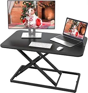 JYLH JOYSEEKER Compact Standing Desk Converter, 29.3 Inch Height Adjustable Preassembled Stand up Desktop Riser with Exclusive Handle for Laptop, Ultra Low Profile Design