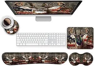 Mouse Pad Wrist Protector Ergonomic Memory Foam Keyboard Wrist Rest, Cute Cartoon Deer and American Flag, Non-Slip Rubber Base Comfortable Computer Desk pad to Relieve Fatigue Mousepad Set