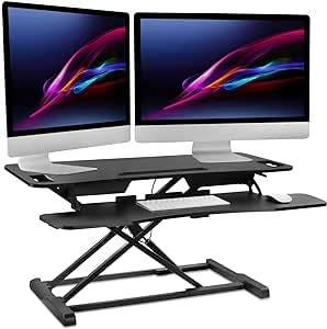 Mount-It! Standing Desk Converter | Height Adjustable 37” Wide Desktop | Sit-Stand Desk with Gas Spring Handle | Stand Up Computer Workstation Fits Dual Monitors | Black (MI-7954)