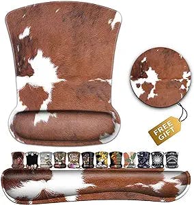 Keyboard Wrist Rest and Mouse Pad with Wrist Support Ergonomic Mousepad Coaster, Cowhide Farm Animal Skin Leopard Brown Cow Easy Typing Pain Relief Keyboard Set, Memory Foam Keyboard Wrist Rest
