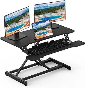 Standing Desk Converter - 35''Wide Stand Up desk Converter for Dual Monitor & Laptop w/Keyboard Tray,Sit to Stand Ergonomic Height Adjustable Riser Converter Computer Workstation for Home Office,Black