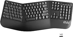 UHURU Ergonomic Wireless Keyboard [Curved Design for Natural Typing] 2.4G Full Size Ergo Split Keyboard with Wrist Rest-104 Keys Computer Keyboard for PC Mac Chrome