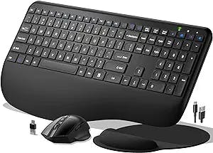 Ergonomic Wireless Keyboard and Mouse, 2.4G Rechargeable Full Size Keyboard Mouse Set with Wrist Support Mouse Pad , Multi-Device, Windows/Mac/Android(Black)