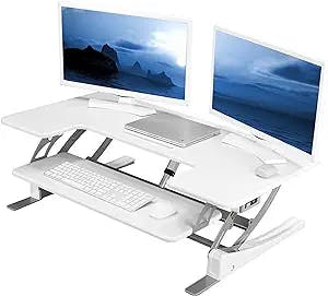 VIVO Electric Motor Height Adjustable 42 inch Stand up Desk Converter, Sit to Stand Tabletop Dual Monitor Riser with USB Port, White, DESK-V000VLEW