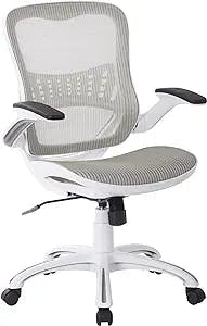 Office Star Ventilated Manager's Office Desk Chair with Breathable Mesh Seat and Back, White Base, White