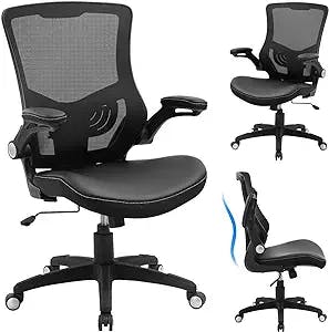 X XISHE Ergonomic Adjustable Height Home Desk, Swivel Mesh Midback Computer Lumbar Support and Flip-up Armrests Executive Office Task Chair, Black, 22.5x24x42