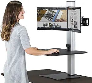 Victor DC450 Dual Monitor Electric Standing Desk, Black, 28 inch Wide Work Surface, Compatible with Any Standard Desk, Monitor Mount Included