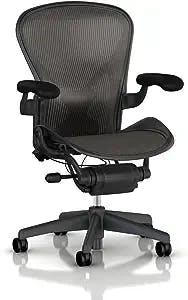 Herman Miller Aeron Tilt Limiter Task Chair, Adjustable Vinyl Arms, Graphite Frame / Carbon Classic Pellicle, Size B (Medium)