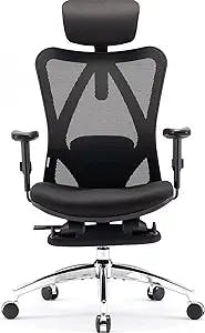 SIHOO Ergonomic Office Chair, Computer Desk Chair with Adjustable Lumbar Support, Breathable Mesh High Back and Padded Seat Desk Chair with Footrest (Black)
