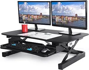 ApexDesk ZT Series Height Adjustable Sit to Stand Electric Desk Converter, 2-Tier Design with Large 36x24 Upper Work Surface and Lower Keyboard Tray Deck (Electric Riser, Black)