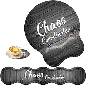 Keyboard Wrist Rest Pad and Ergonomic Mouse Pad Wrist Rest (with Coaster) Set, Non-Slip Base & with Memory Foam for Easy Typing and Wrist Pain Relief - Quote Chaos Coordinator