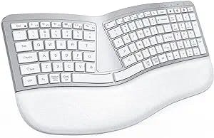 PEIOUS Ergonomic Keyboard, Bluetooth Keyboard Multi-Device Rechargeable with Split Keyboard Layout and Wrist Rest, USB Ergo Wireless Keyboard for Mac and Windows, Laptop, Computer, Silver