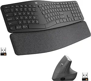 Logitech Ergo K860 Wireless Ergonomic Keyboard with Wrist Rest and MX Vertical Wireless Mouse