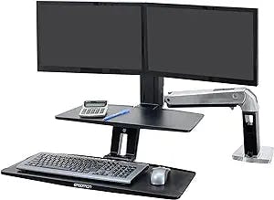 Ergotron – WorkFit-A Dual Monitor Standing Desk Converter, Sit Stand Workstation for Tabletops – Suspended Keyboard Tray