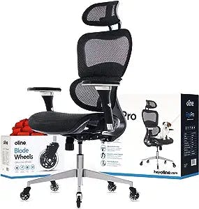 Oline ErgoPro Ergonomic Office Chair - Rolling Desk Chair with 4D Adjustable Armrest, 3D Lumbar Support and Blade Wheels - Mesh Computer Chair, Gaming Chairs, Executive Swivel Chair (Black)