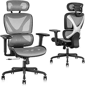 GABRYLLY Office Chair, Large Ergonomic Desk Chairs, High Back Computer Chair with Lumbar Support, 3D Armrest, Breathable Mesh, Adjustable Headrest, Ergo Chair with Tilt Function, Easy Assembly(Grey)