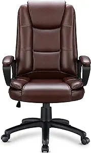 OFIKA Home Office Chair, Comfortable Heavy Duty Design, Ergonomic High Back Cushion Lumbar Back Support, Computer Desk Chair, Big and Tall Chair, Adjustable Executive Leather Chair with Arms (Brown)