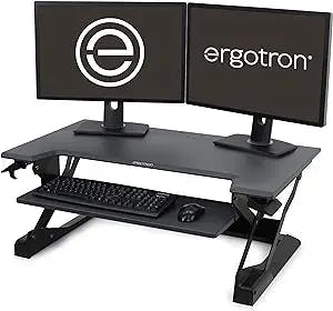 Ergotron – WorkFit-TL Standing Desk Converter, Dual Monitor Sit Stand Desk Riser for Tabletops – 37.5 Inch Width, Black