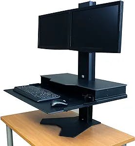 RightAngle Standing Desk Converter- Height Adjustable Sit Stand Desk Riser X, Dual Monitor Support Hover Helium, 24" x 28", Black