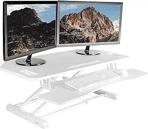 VIVO Extra Wide Corner Height Adjustable 38 inch Stand up Desk Converter, Sit Stand Tabletop Dual Monitor and Laptop Riser Workstation, White, DESK-V000KLW