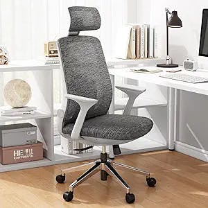 Dripex Ergonomic Office Chair Mesh Computer Chairs with Lumbar Support/Adjustable Headrest/Cushioned Seat/Mid Back/Wheels Arms, Swivel Rolling Desk Chair for Home Office (Grey)