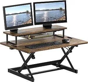 SHW 36-Inch Height Adjustable Standing Desk Converter Sit to Stand Riser Workstation, Rustic Brown