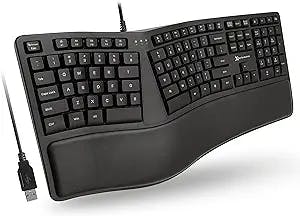 X9 Performance Ergonomic Keyboard Wired with Cushioned Wrist Rest - Type Comfortably Longer - USB Wired Keyboard for Laptop with 110 Keys and 5ft Cable - Split Keyboard for PC, Computer Ergo Keyboard