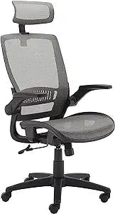 Amazon Basics Ergonomic Adjustable High-Back Mesh Chair with Flip-Up Arms and Headrest, Contoured Mesh Seat - Grey