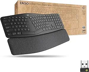 Logitech Ergo K860 Split Wireless Keyboard for Business - Ergonomic Design, Secured Logi Bolt Technology, Bluetooth, Globally Certified, Windows/Mac/Chrome/Linux - Graphite