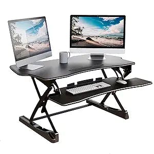 Lubvlook Standing Desk Converter, 40" Height Adjustable Sit Stand Desk Riser for Dual Monitors with Keyboard Tray, Black