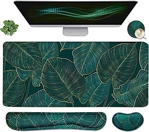 4-in-1 Large Gaming Mouse Pad and Keyboard Wrist Rest, Desk Pad for Keyboard and Mouse, Non-Slip Desk Mat for Home Office Study Game - Green