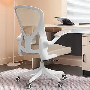 SICHY AGE Ergonomic Office Chair Home Desk Office Chair with Flip-Armrest & Cushion for Lumbar Support, Mid Back Computer Chair with Thickened Cushion Desk Chairs Khaki