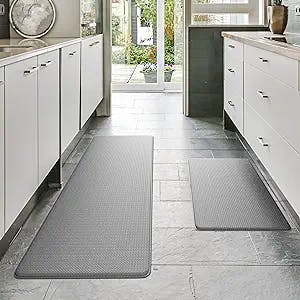 Homergy Anti Fatigue Kitchen Mats for Floor 2 Piece Set, Memory Foam Cushioned Rugs, Comfort Standing Desk Mats for Office, Home, Laundry Room, Waterproof & Ergonomic, 17.3x30.3 and 17.3x59
