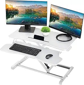 TechOrbits Standing Desk Converter - 32 Inch Adjustable Sit to Stand Up Desk Workstation, MDF Wood, Ergonomic Desk Riser with Keyboard Tray, Desktop Riser for Home Office Computer Laptop, White 32"