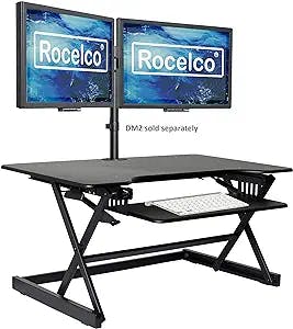 Rocelco 40" Large Height Adjustable Standing Desk Converter, Quick Sit Standup Dual Monitor Riser, Gas Spring Assist Computer Workstation, Retractable Keyboard Tray, (R DADRB-40), Black