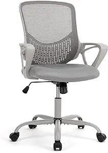 SMUG Mid Back Ergonomic Office Mesh Computer Desk Lumbar Support Armrest, Executive Height Adjustable Swivel Task Chair for Women Adults, 23.8D x 23.2W x 39.8H in, Grey