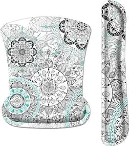 HOMKUMY Mouse Pad with Wrist Support and Keyboard Wrist Rest, Ergonomic Memory Foam Wrist Cushion Support with Non Slip Rubber Base Set for Computer Laptop, Easy Typing & Pain Relief, Mandala Flowers