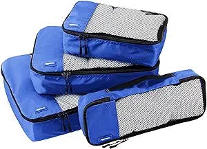 Amazon Basics 4 Piece Packing Travel Organizer Cubes Set, Blue